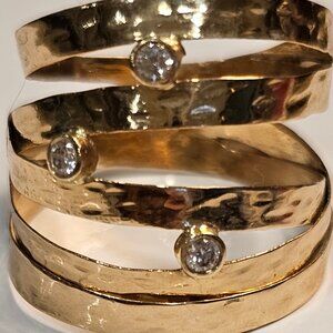 14K Gold Ring with tree Diamonds, Made in Israel